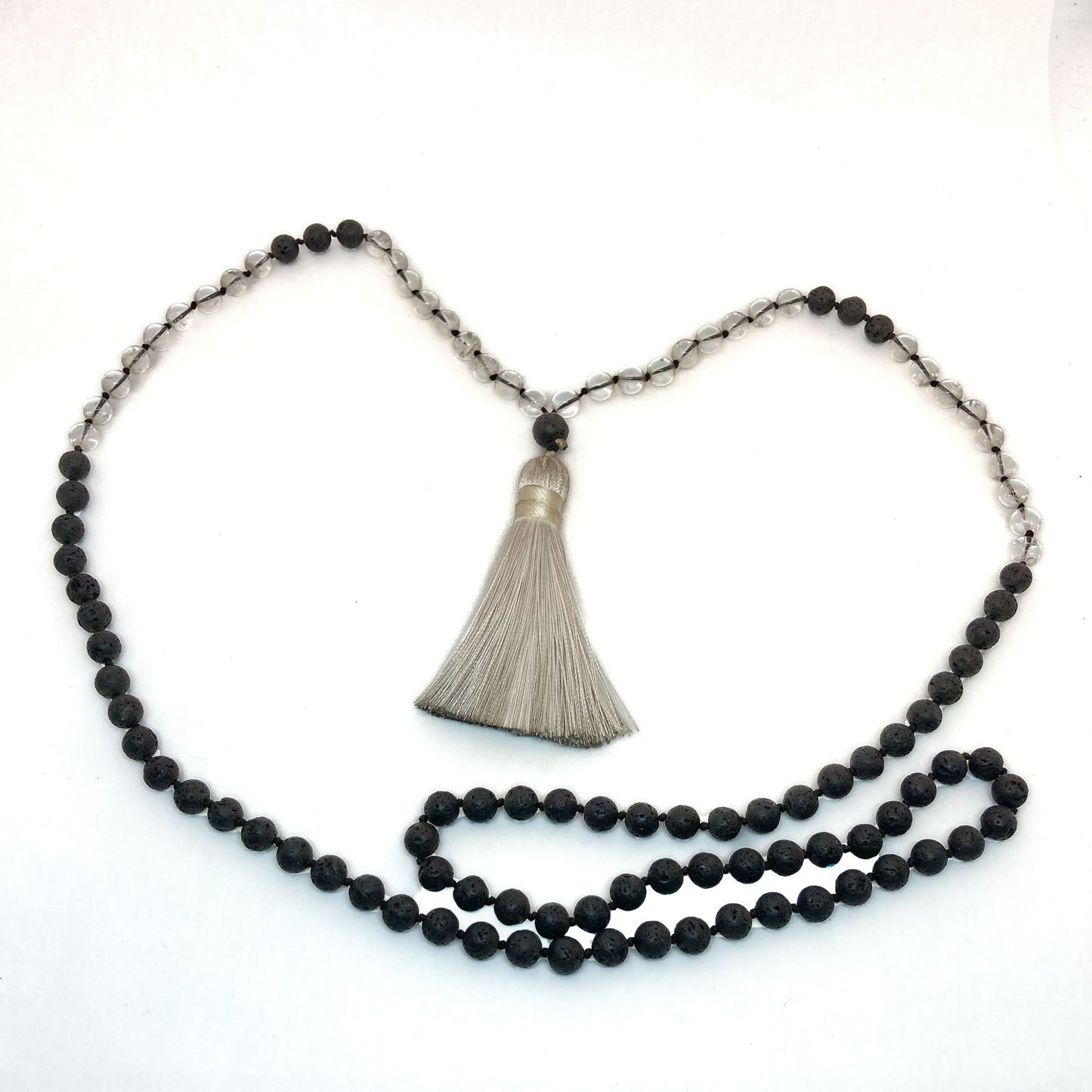 Lava and Clear Quartz Mala