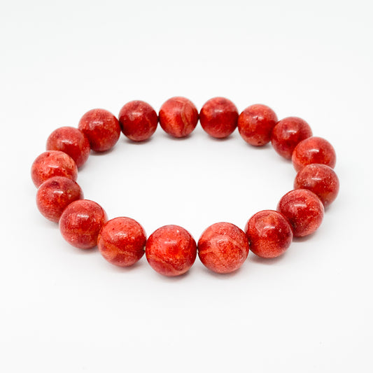 Round Sponge Red Coral Bracelet