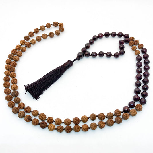 Garnet and Rudra Seeds Mala