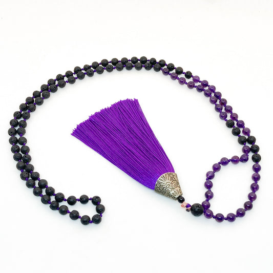 Lava and Amethyst Mala