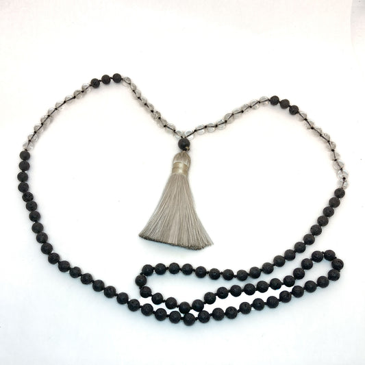 Lava and Clear Quartz Mala