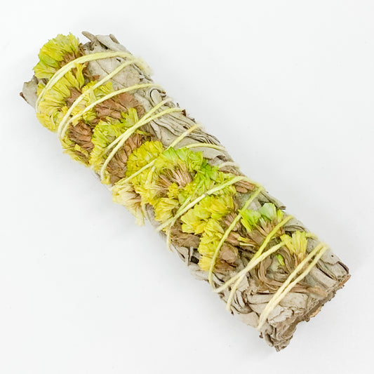 Yellow Sonata Flower White Sage Smudge Stick